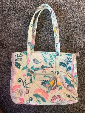 Vera Bradley Mint Floral Quilted Tote with Pink & Teal Accents